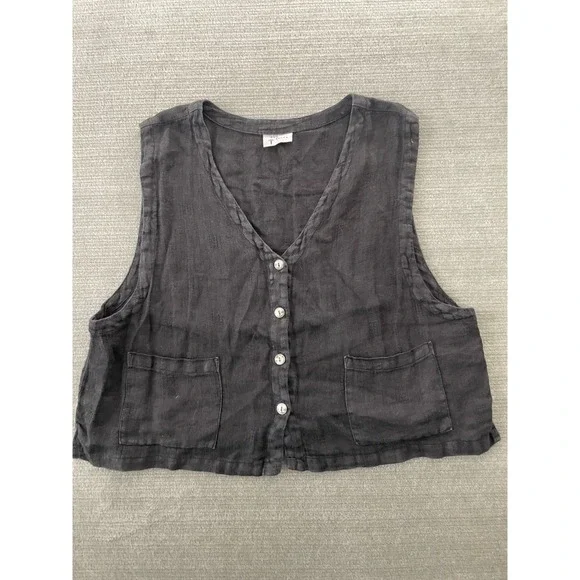 Cut Loose Tank Vest Women L Black 100% Linen Cropped Minimalist Lagenlook - Picture 2 of 9